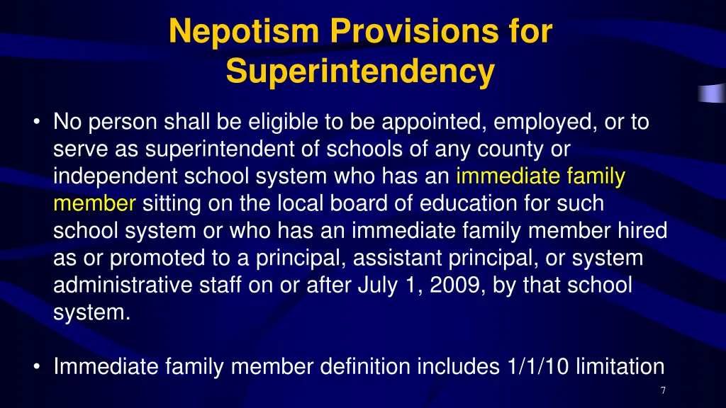 nepotism provisions for superintendency