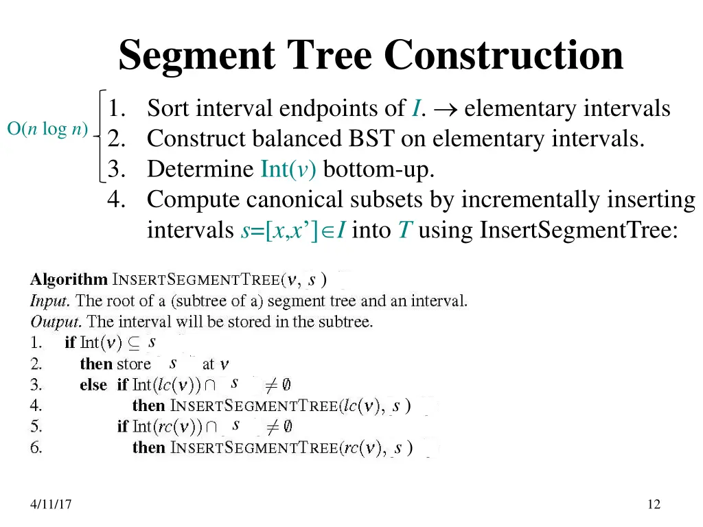 segment tree construction 1 sort interval