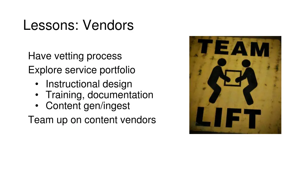 lessons vendors