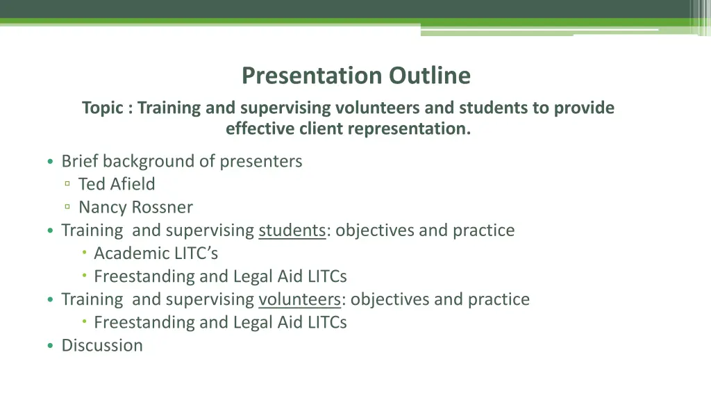 presentation outline