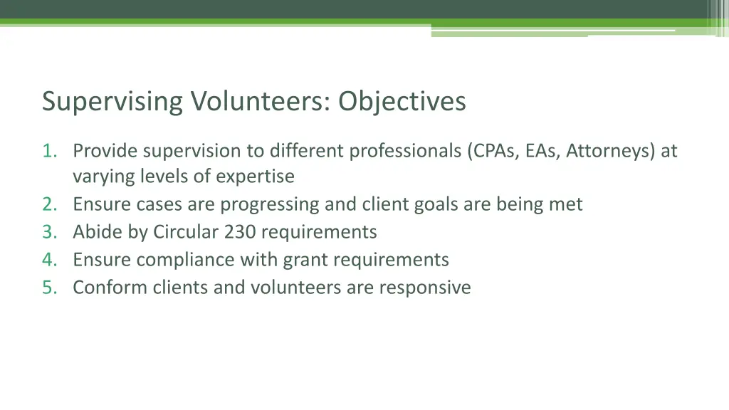 supervising volunteers objectives
