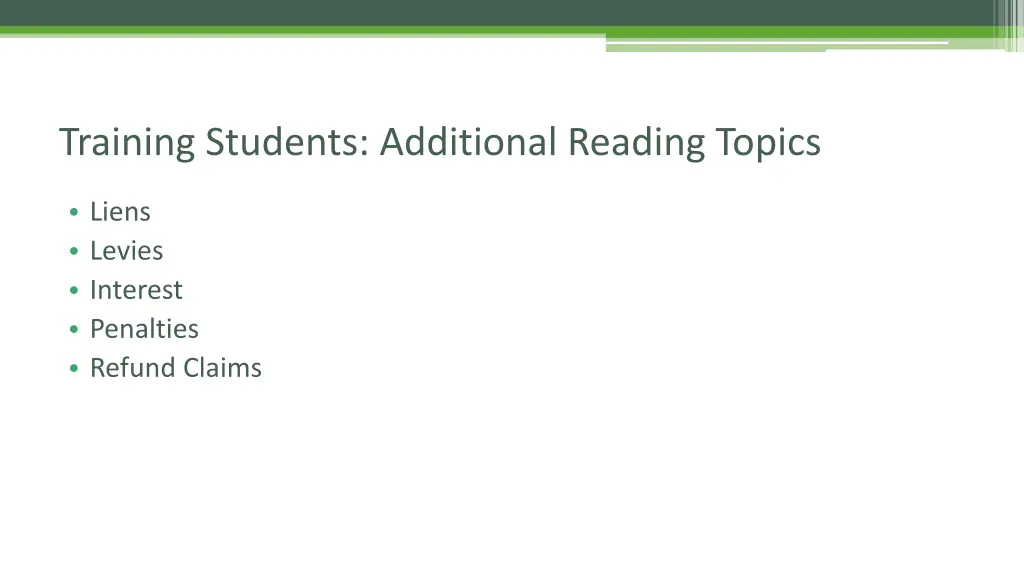 training students additional reading topics