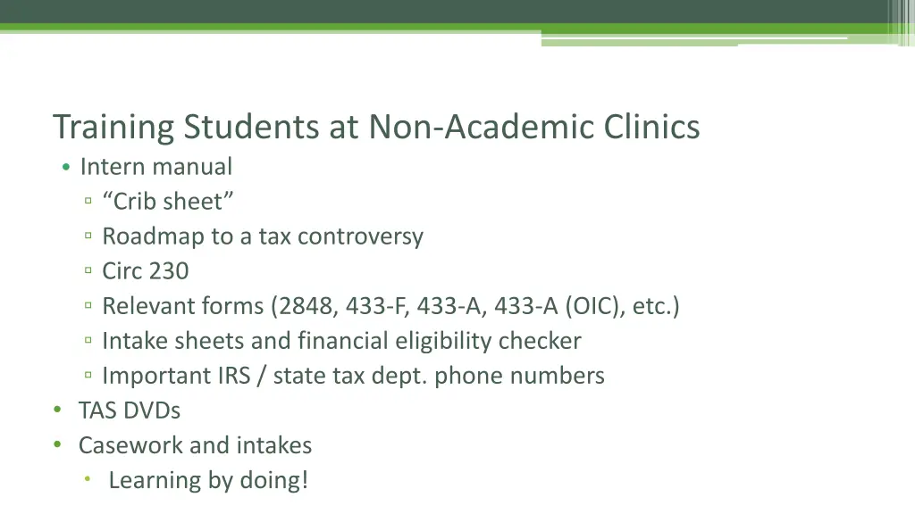 training students at non academic clinics intern