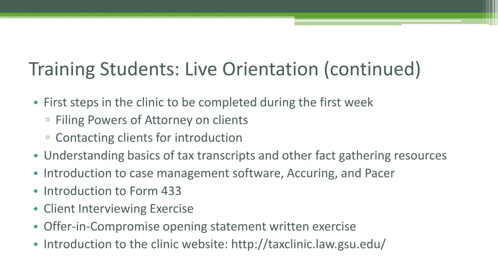 training students live orientation continued