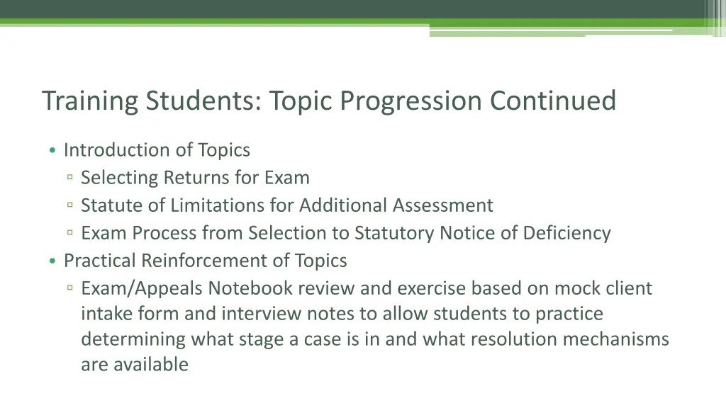 training students topic progression continued 1