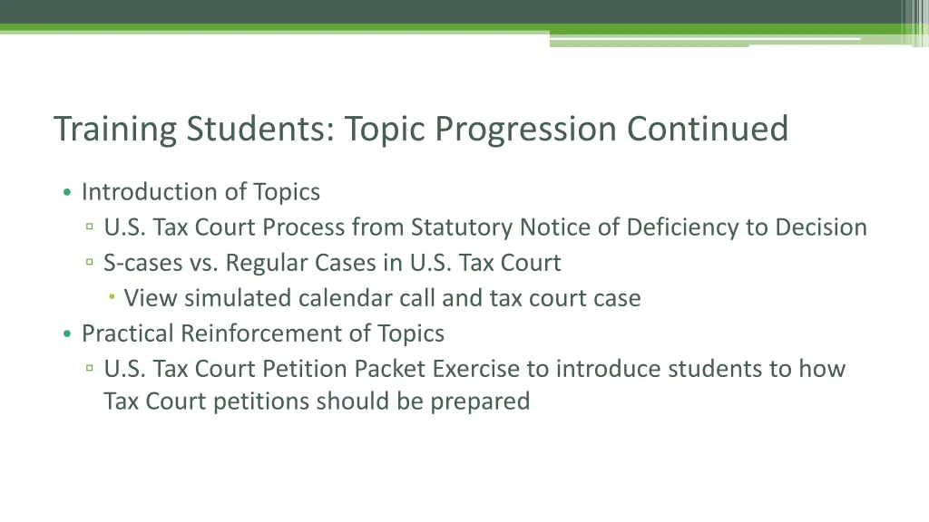training students topic progression continued 2