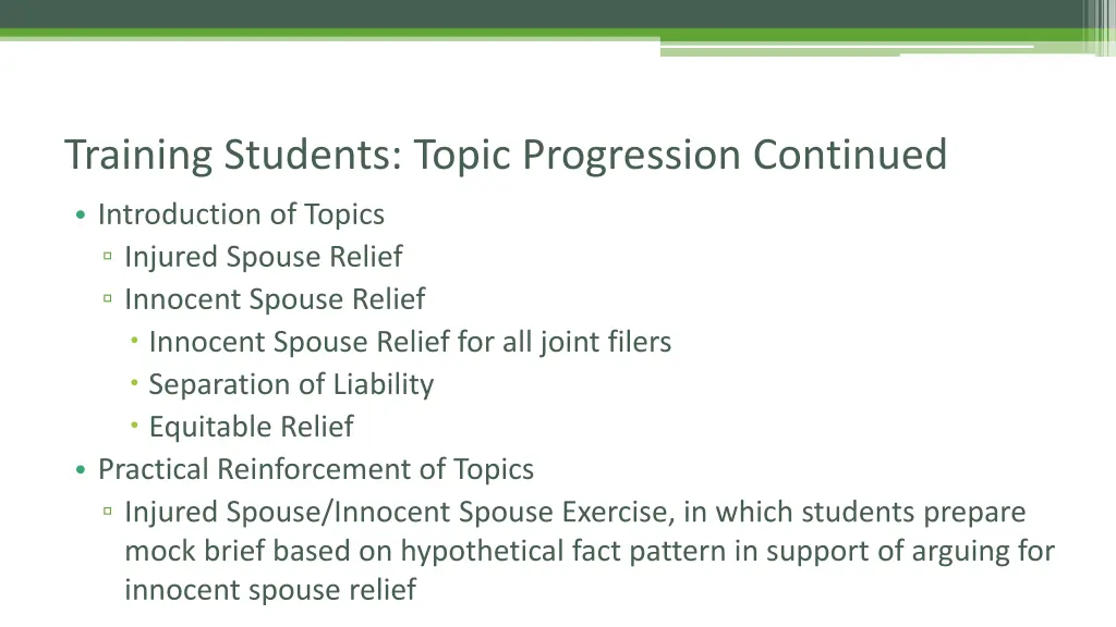 training students topic progression continued 3