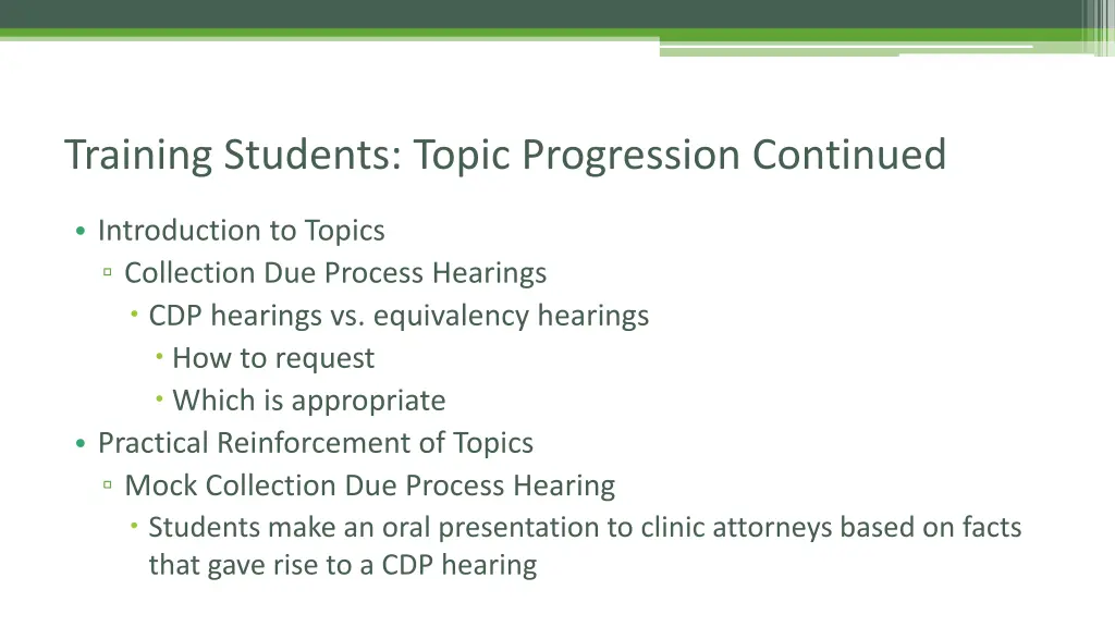 training students topic progression continued 4