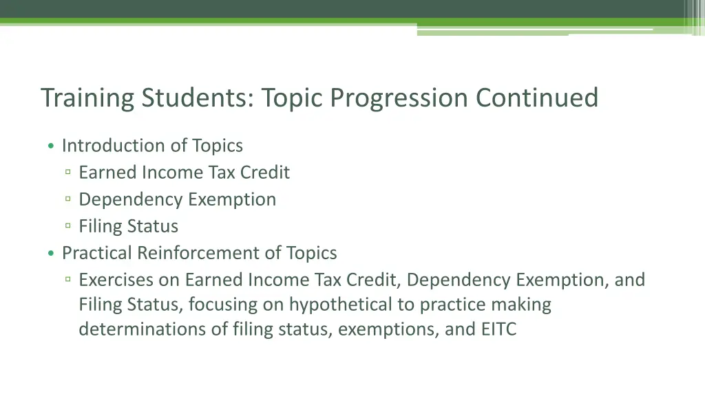training students topic progression continued
