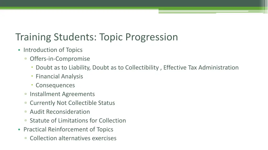 training students topic progression