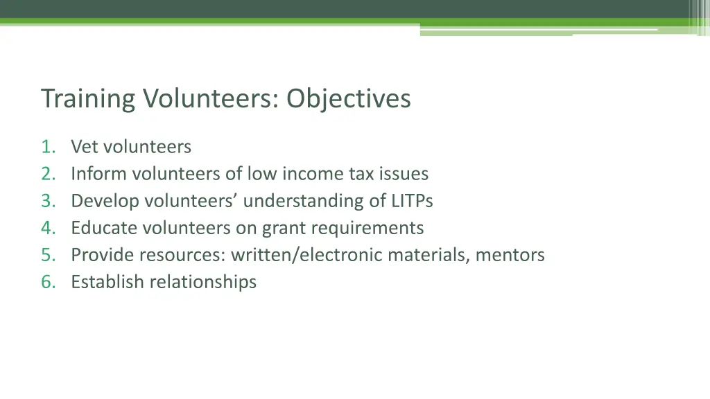 training volunteers objectives