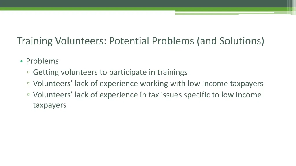 training volunteers potential problems