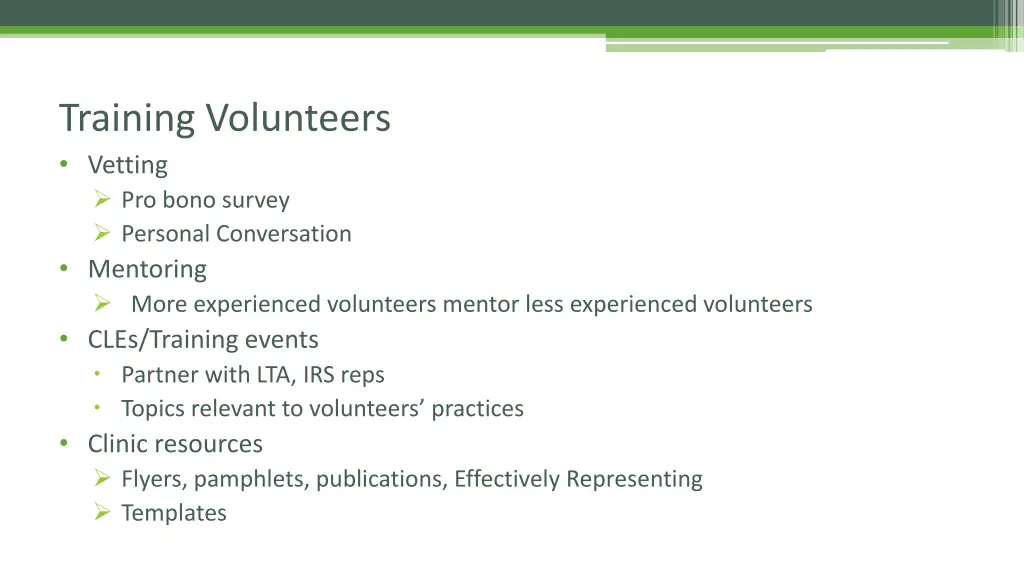 training volunteers vetting pro bono survey