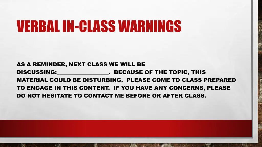 verbal in class warnings