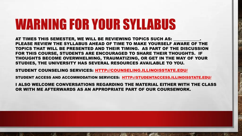 warning for your syllabus