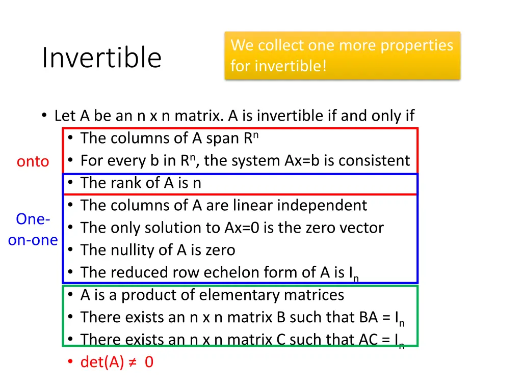 we collect one more properties for invertible
