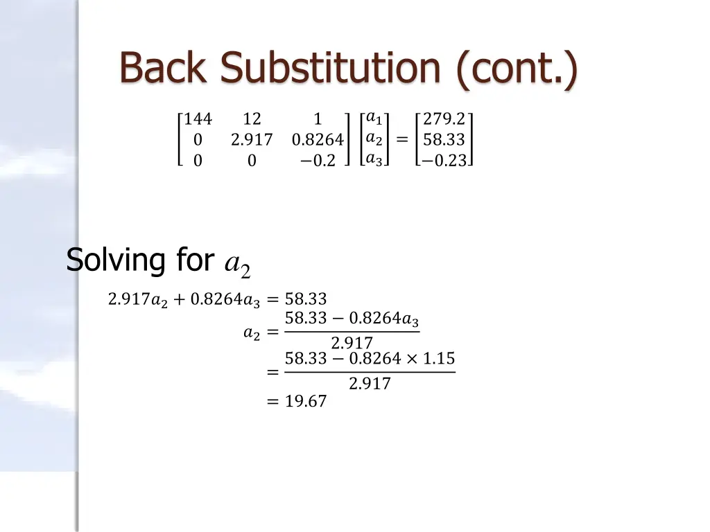 back substitution cont