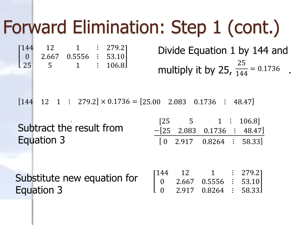 forward elimination step 1 cont 1
