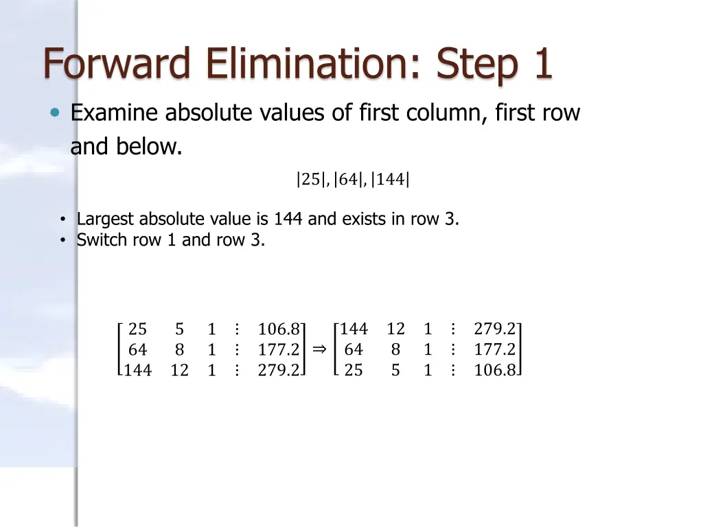 forward elimination step 1 examine absolute