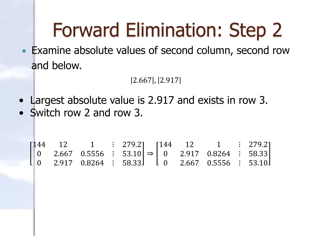 forward elimination step 2 examine absolute