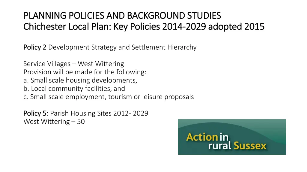 planning policies and background studies planning