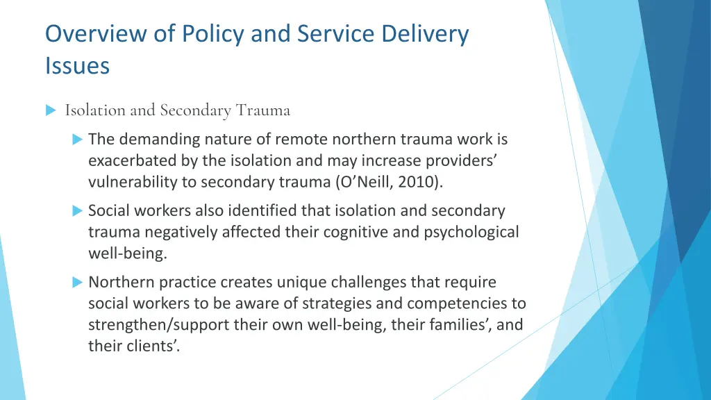 overview of policy and service delivery issues