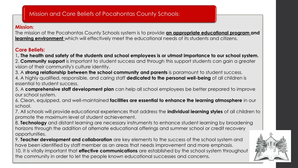 mission and core beliefs of pocahontas county