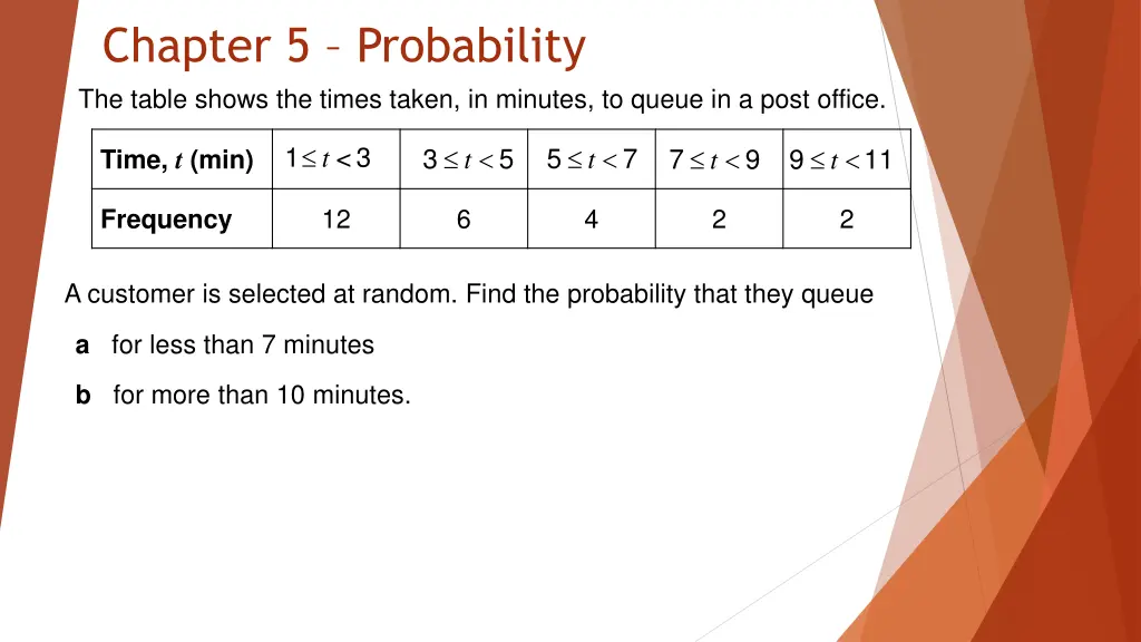 chapter 5 probability the table shows the times