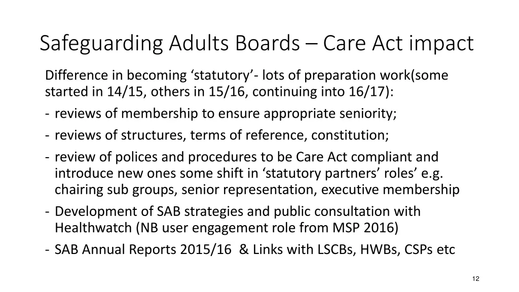 safeguarding adults boards care act impact