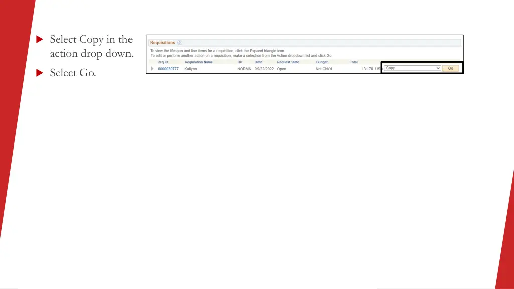 select copy in the action drop down