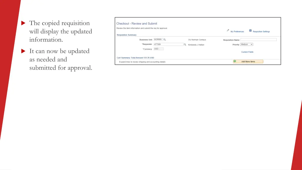 the copied requisition will display the updated