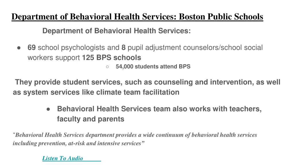 department of behavioral health services boston