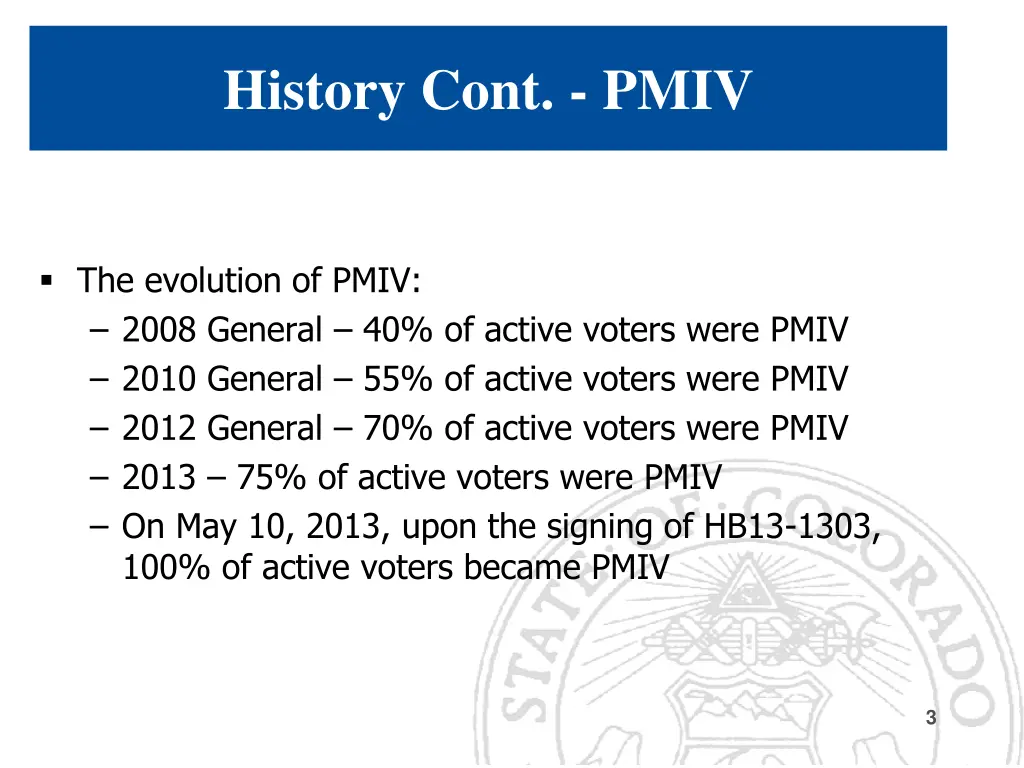 history cont pmiv