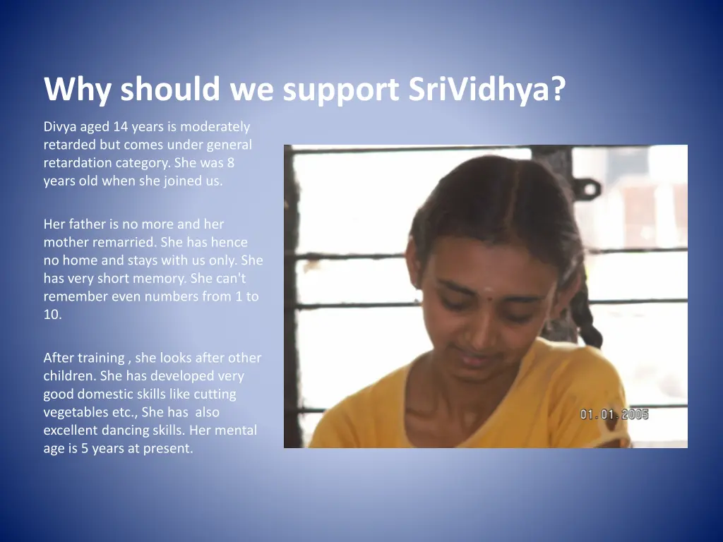 why should we support srividhya