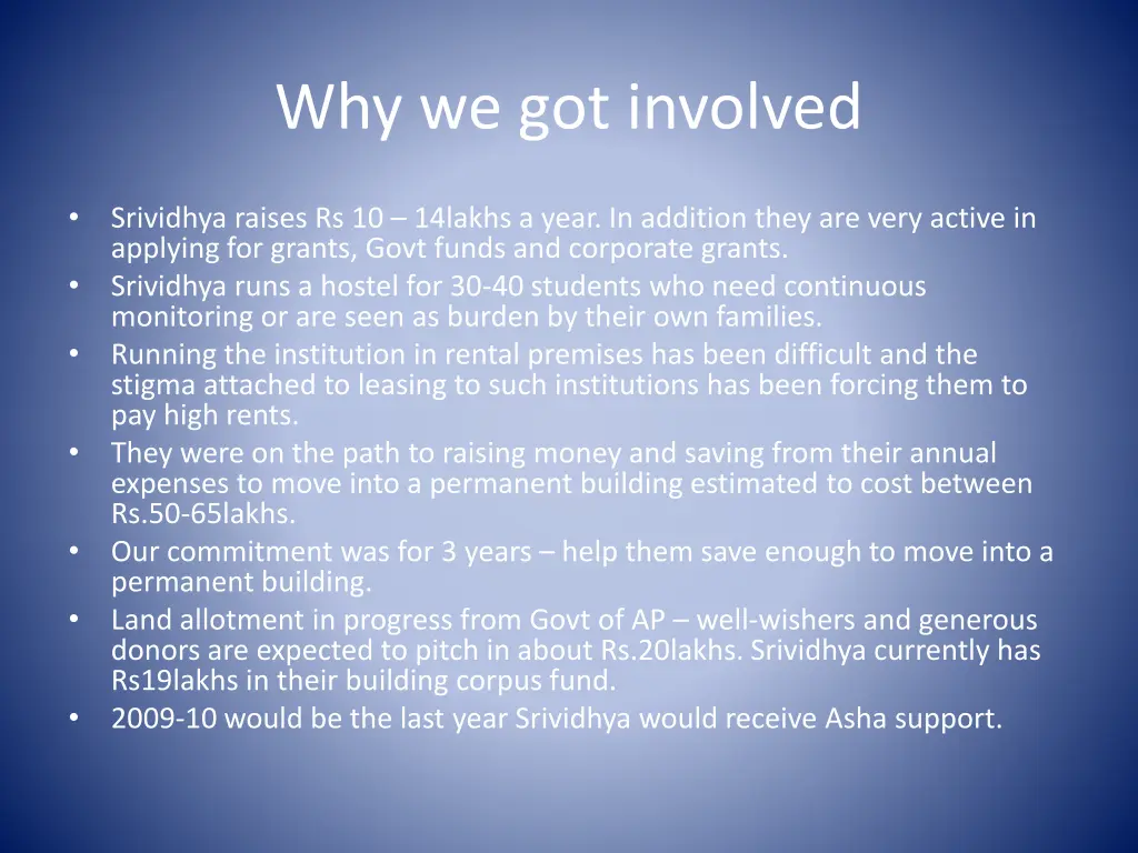 why we got involved