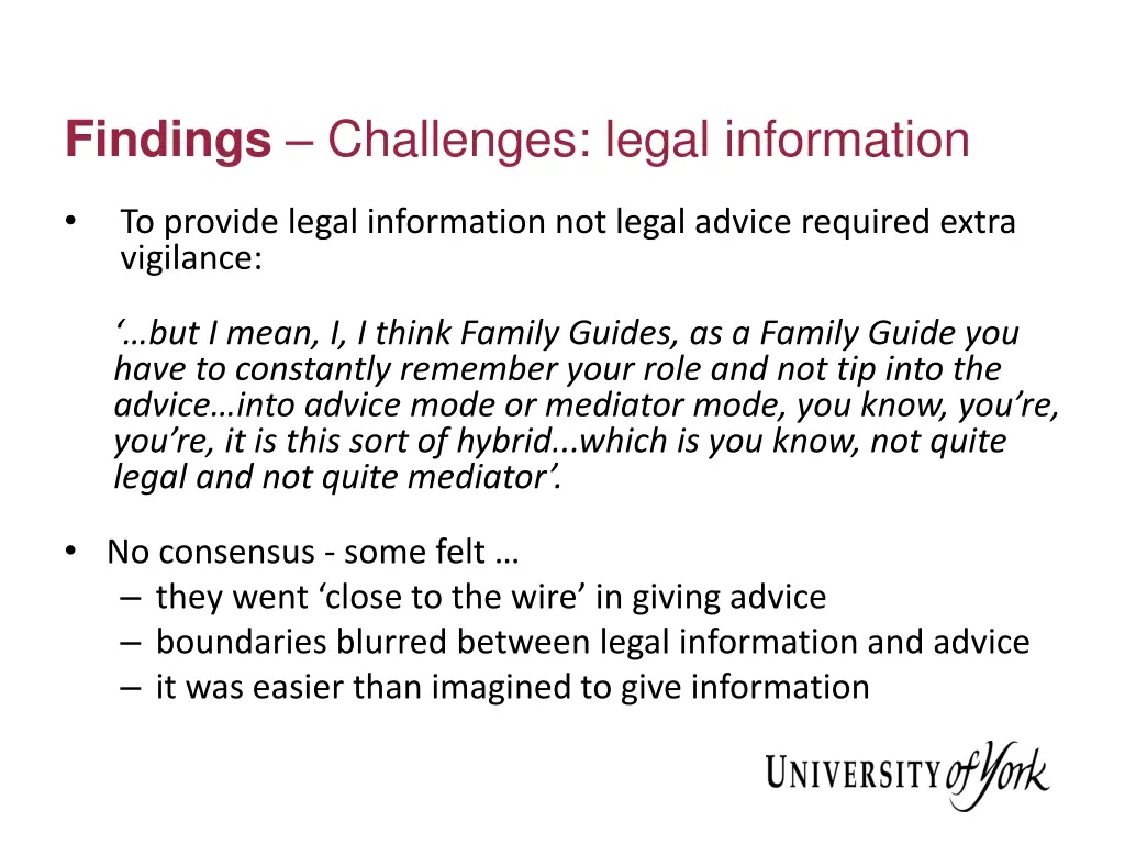 findings challenges legal information
