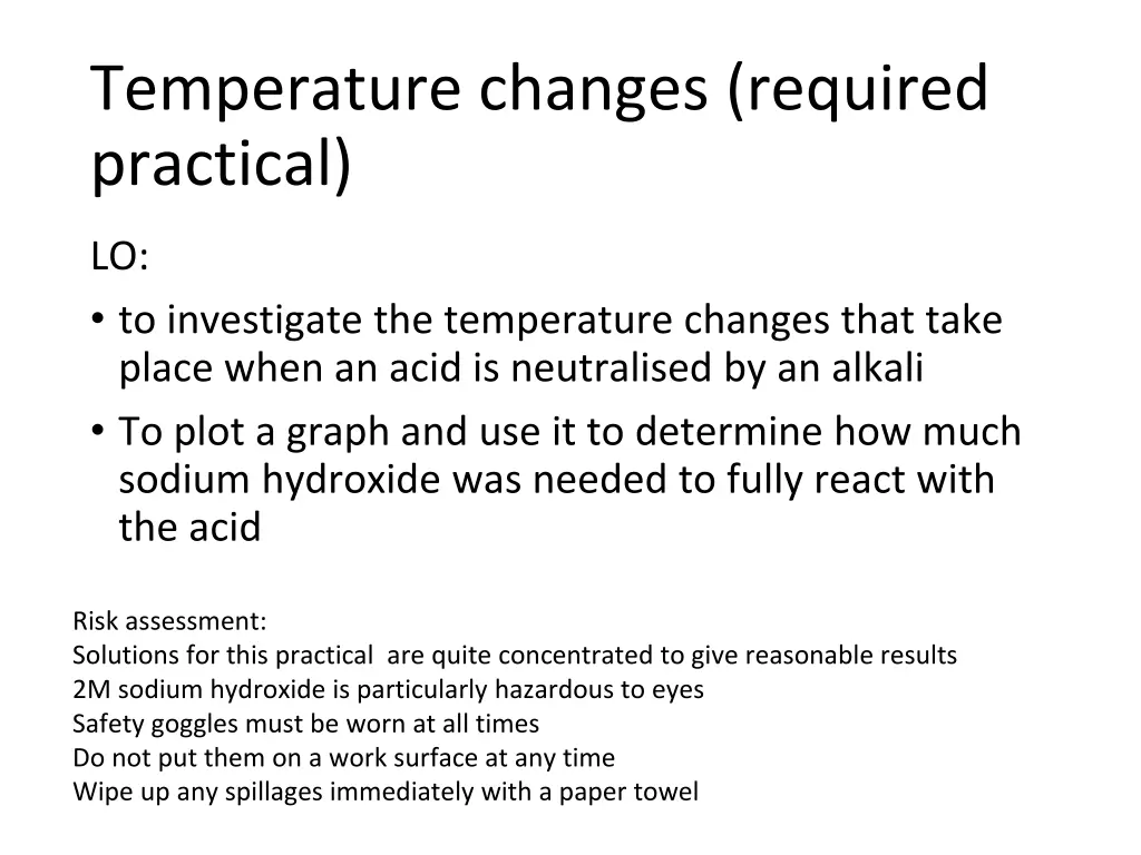 temperature changes required practical
