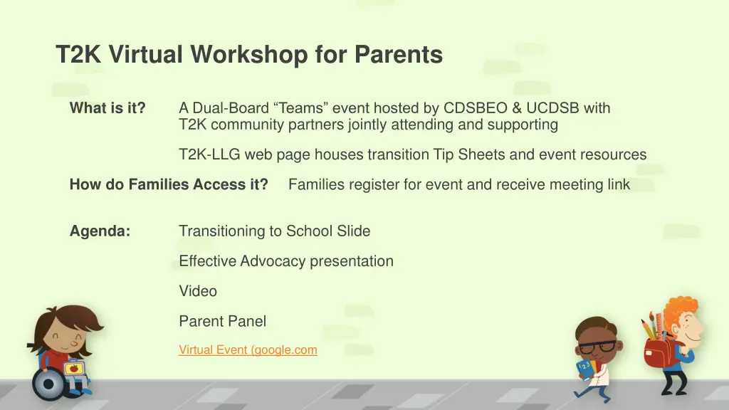 t2k virtual workshop for parents