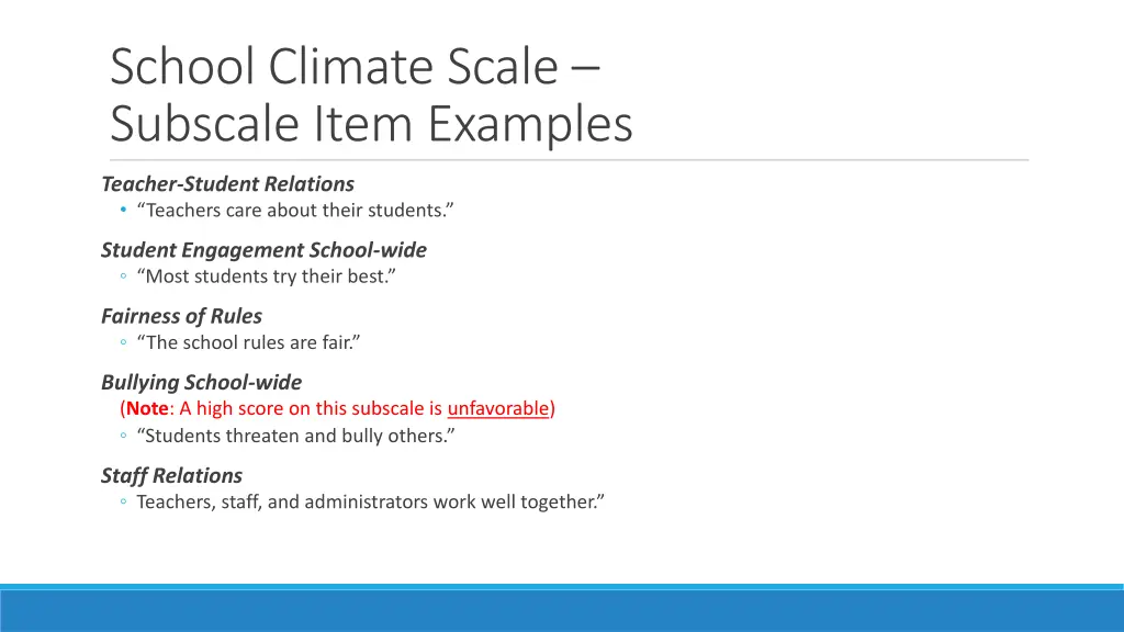 school climate scale subscale item examples
