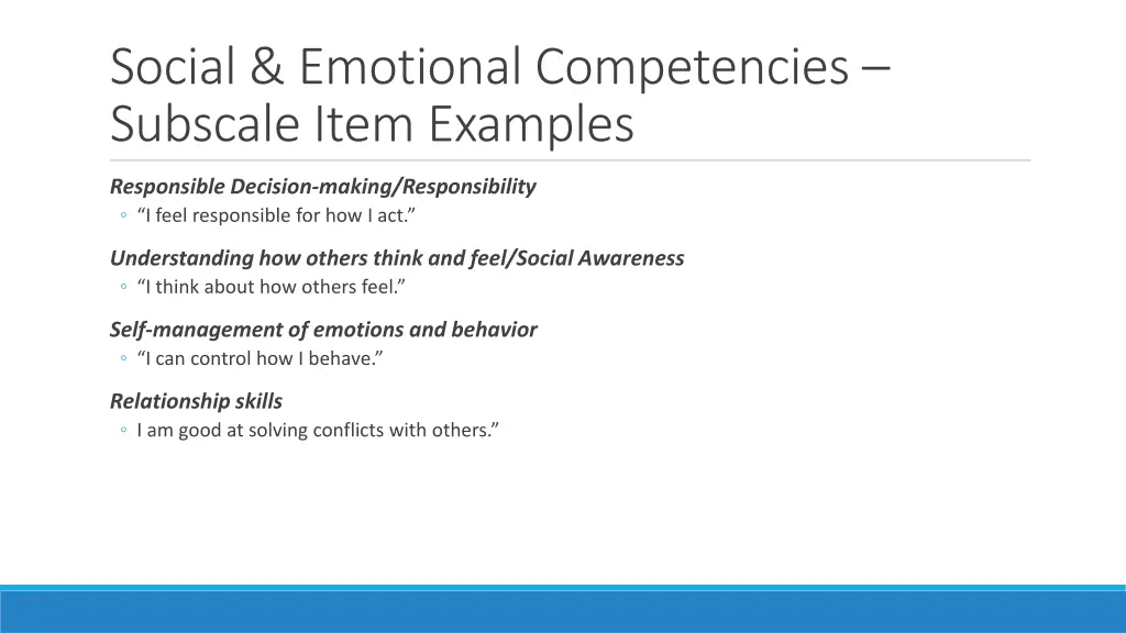 social emotional competencies subscale item