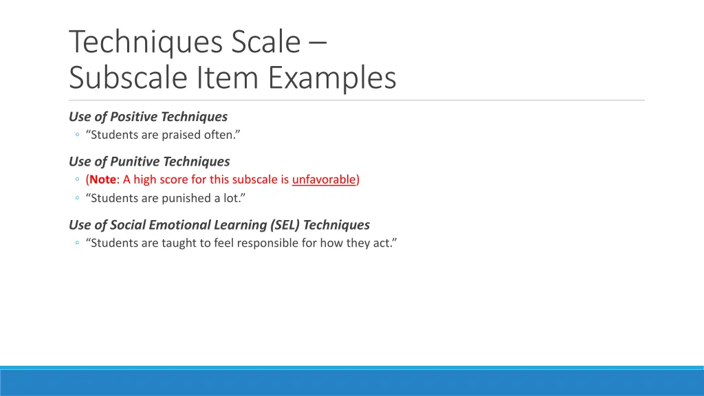 techniques scale subscale item examples