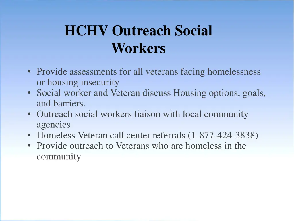 hchv outreach social workers