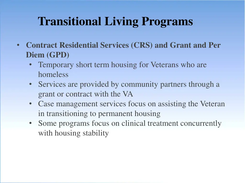 transitional living programs