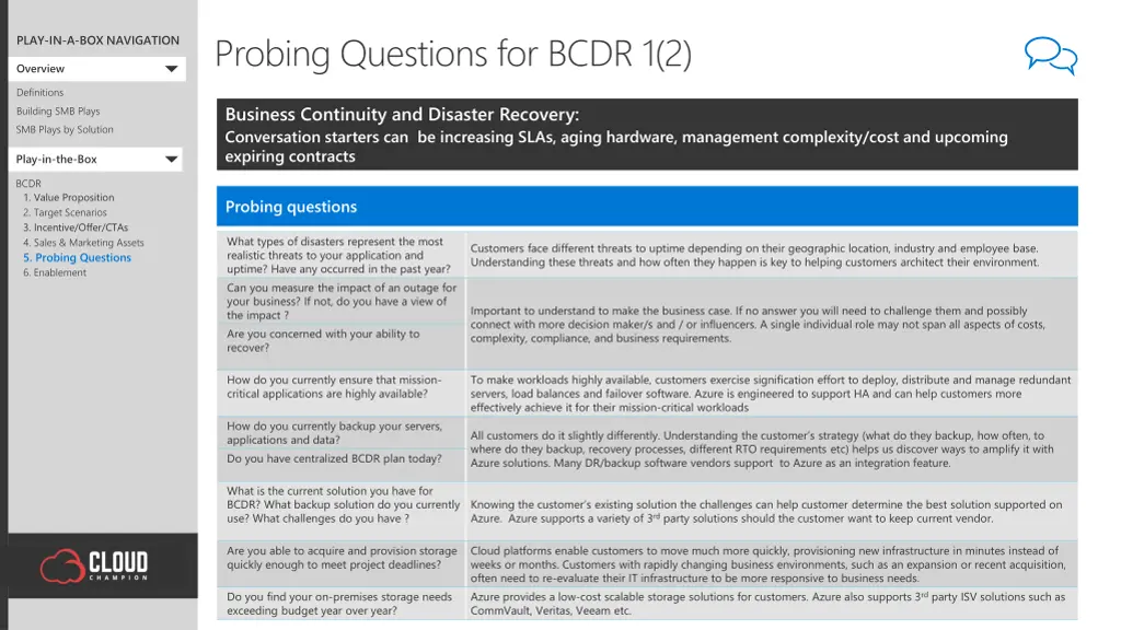 probing questions for bcdr 1 2