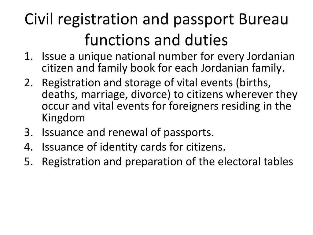 civil registration and passport bureau functions