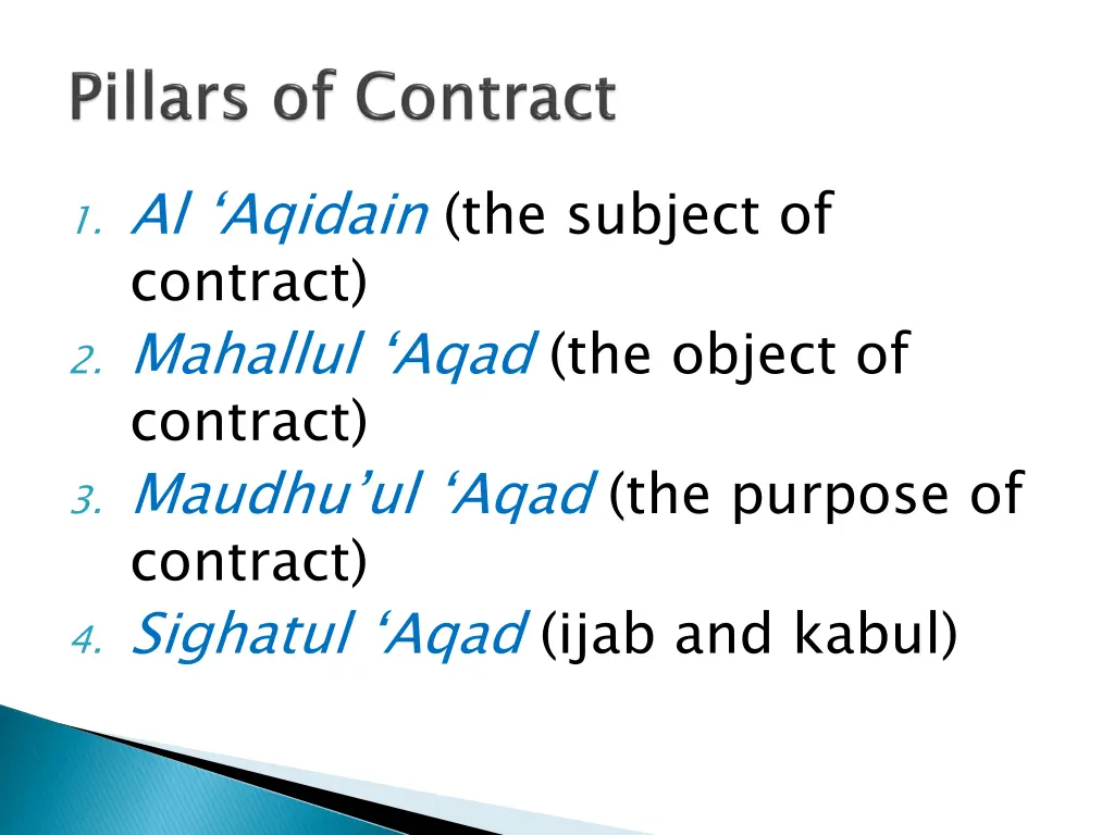 1 al aqidain the subject of contract 2 mahallul