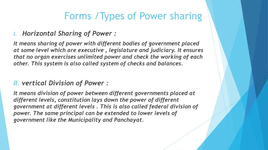 forms types of power sharing
