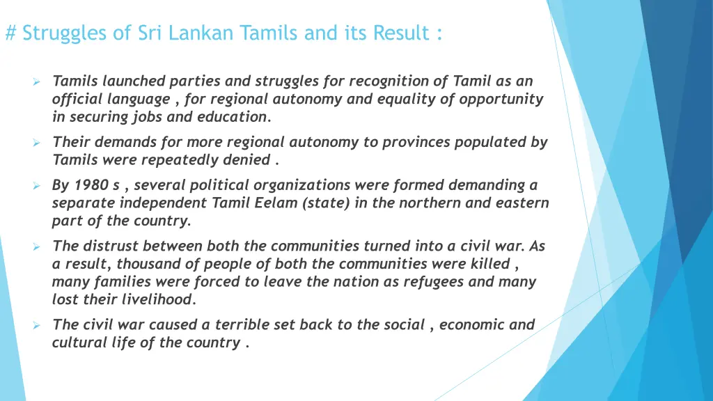 struggles of sri lankan tamils and its result