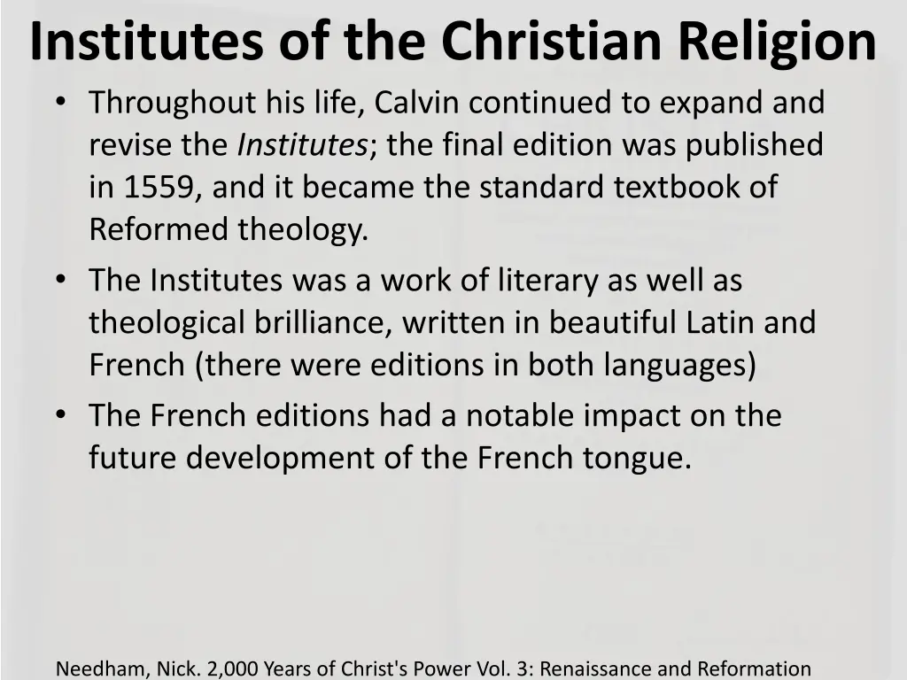 institutes of the christian religion throughout