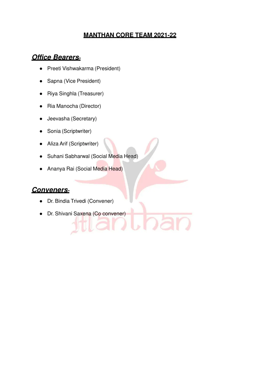 manthan core team 2021 22